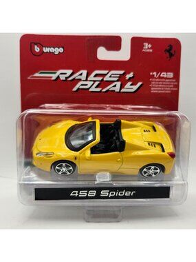 Bburago Ferrari 458 Spider Convertible Yellow Race Play 1/43 Diecast Official